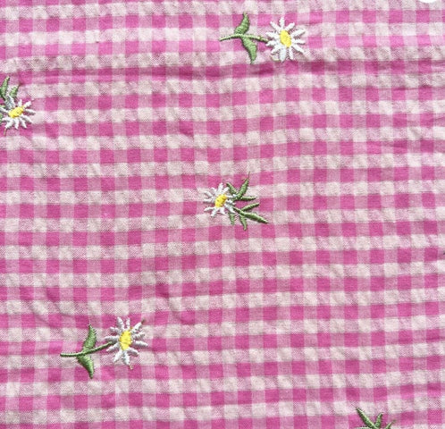Pink Gingham Embroidered Floral Seersucker